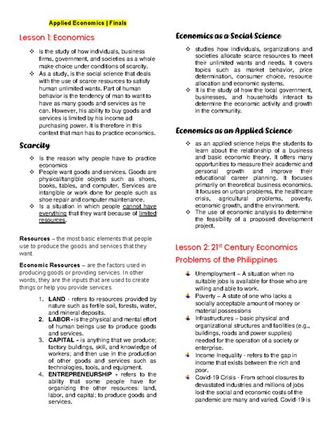 Applied Economics Finals - Applied Economics | Finals Lesson 1