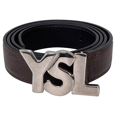 Saint Laurent Brown Belt / YSL Silver Logo Buckle (Size 85/34) For Sale ...