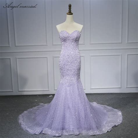 Angel Married Luxury Evening Dresses Beading Lavender Mermaid Prom