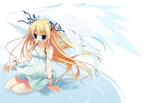 Angel Blonde Hair Blue Eyes Ribbons Sazaki Ichiri Wings Konachan Konachan Anime