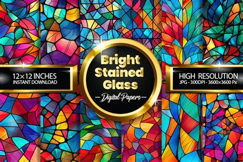 Bright Stained Glass Digital Papers Graphic By Hurairagraphics