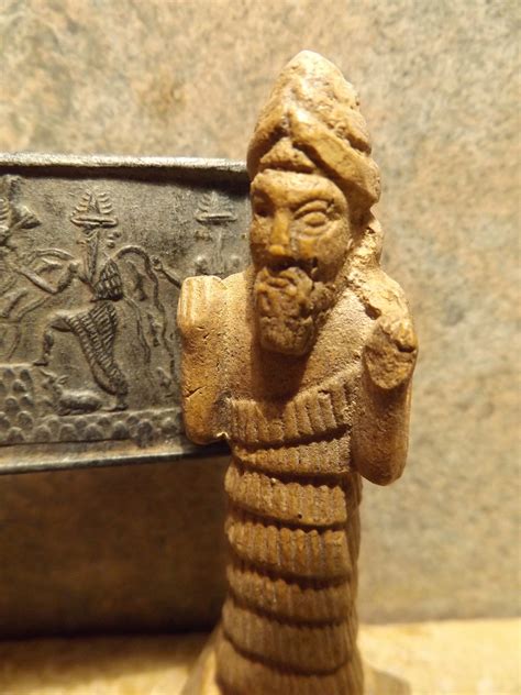 Sumerian Statue And Seal Impression Replica Enki Ishtar Shamash