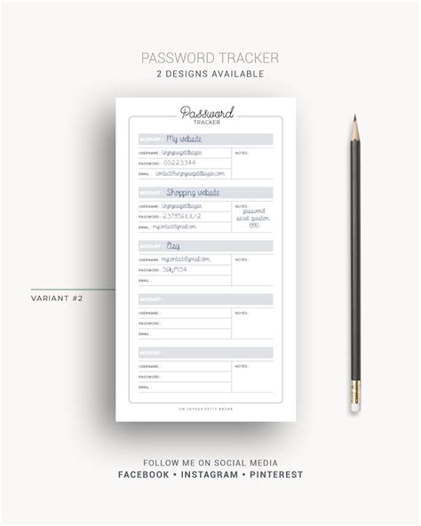 Password Tracker Account Information Tracker Pass Code Organizer Passwords Log Printable