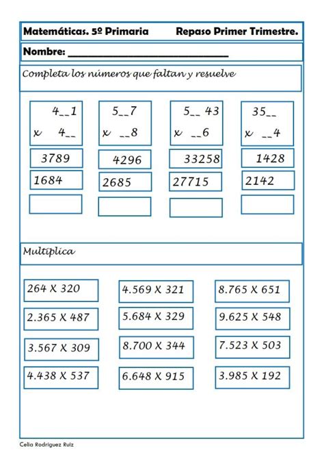 Ejercicios De Matemáticas Para Quinto De Primaria