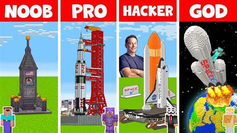 Minecraft Spacex Starship Build Challenge Noob Vs Pro Vs Hacker Vs