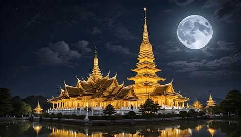 Budhist Temple Night Background Temple Of Thailand Dark Night Golden