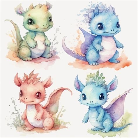 Cuatro Ilustraciones De Dragones De Diferentes Colores Con Diferentes