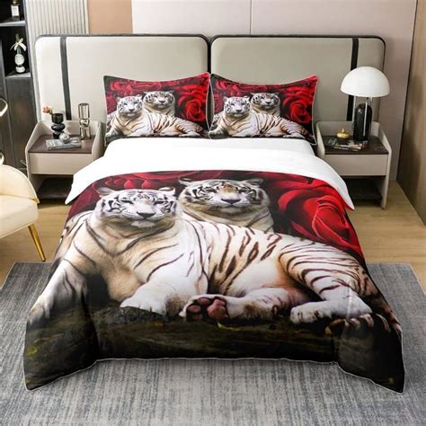 Parure De Lit 100 Cotton 240X260 Ensemble De Literie Tigre Housse De