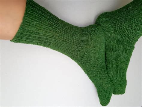 GREEN Wool Socks Knitted Natural Handmade Warm Sock for | Etsy