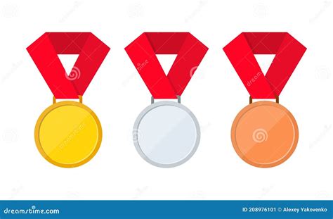 Gold Silver And Bronze Medal Icon Set First Second And Third Place Or Award Medals Icon Vector