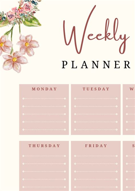 Weekly Planner Printable Landscape Minimalist Weekly Etsy