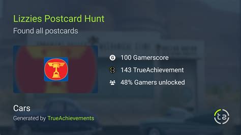 Lizzies Postcard Hunt Achievement In Cars