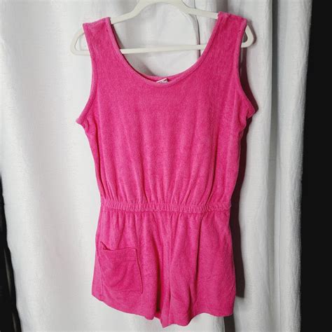 Vintage S Barbiecore Hot Pink Terry Cloth Romper Etsy
