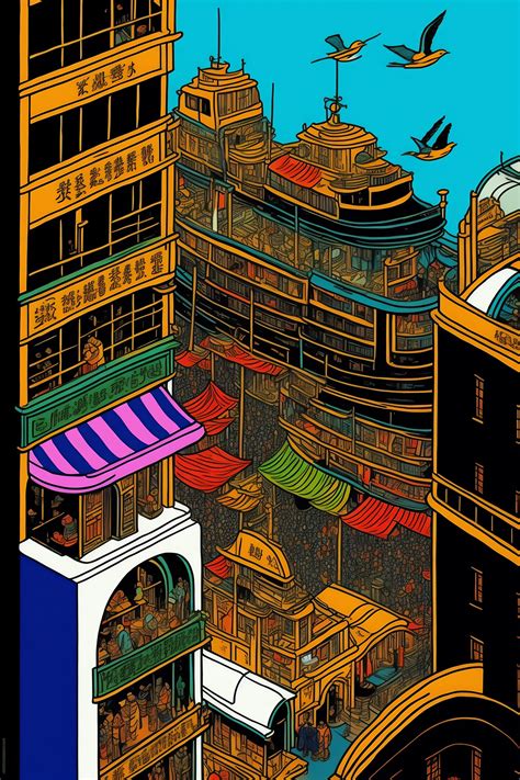 Lexica Maximalist Chaotic Shanghai Birds Eye View Illustrated By