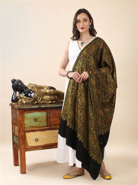 Moonless Night Pure Pashmina Jamawar Shawl With Sozni Hand Embroidery