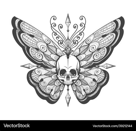 Hand Drawn Skull Butterfly Tattoo Royalty Free Vector Image