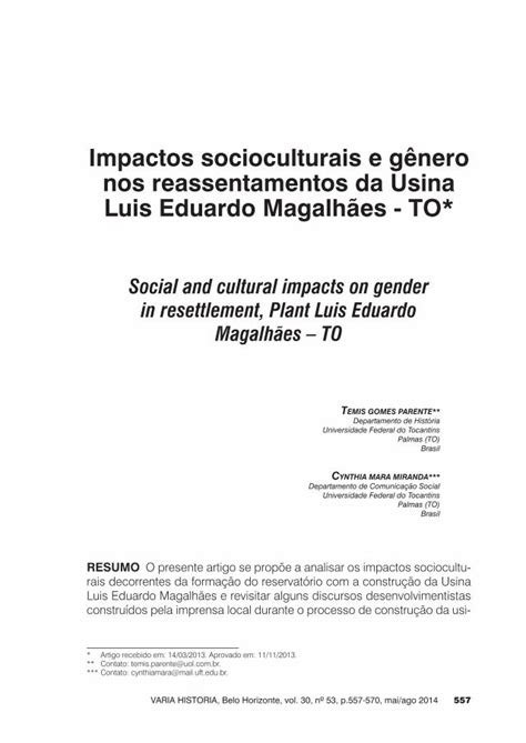 Pdf Impactos Socioculturais E G Nero Nos Reassentamentos Da