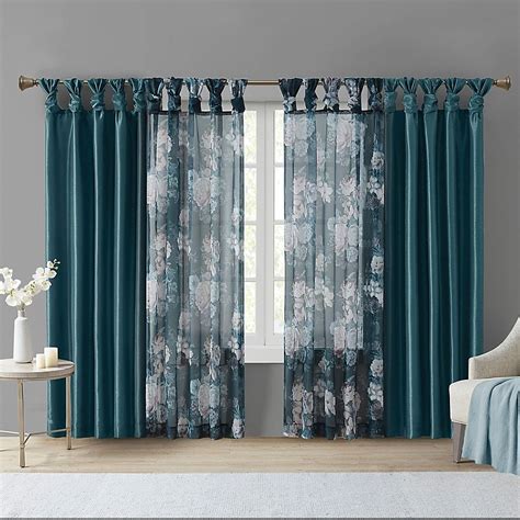 Madison Park® Simone 95 Inch Floral Sheer Twisted Tab Top Window Curtain Panel In Black Single