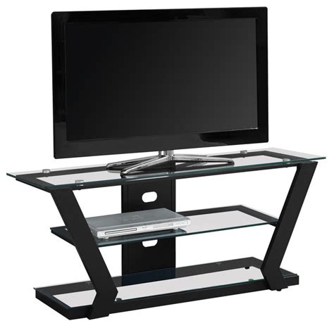 Tv Stand 48l Black Metal With Tempered Glass Contemporary