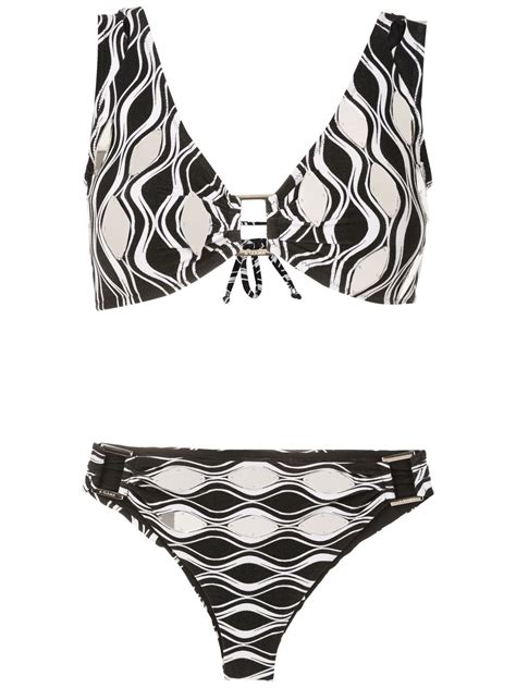 Amir Slama Wave Print Hardware Detail Bikini Set Black FARFETCH