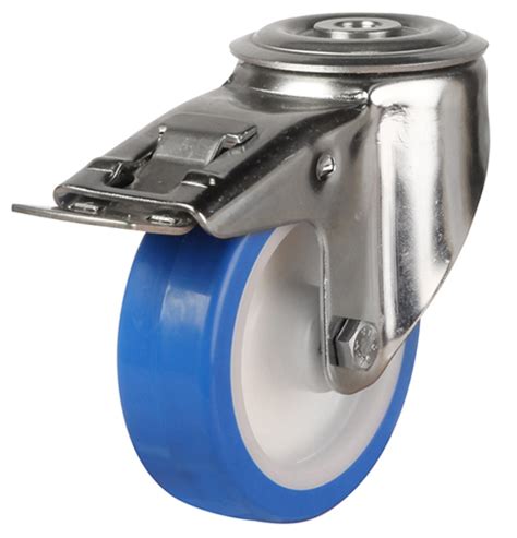 100mm Medium Duty Poly Nylon Stainless Steel Bolt Hole Braked Castors