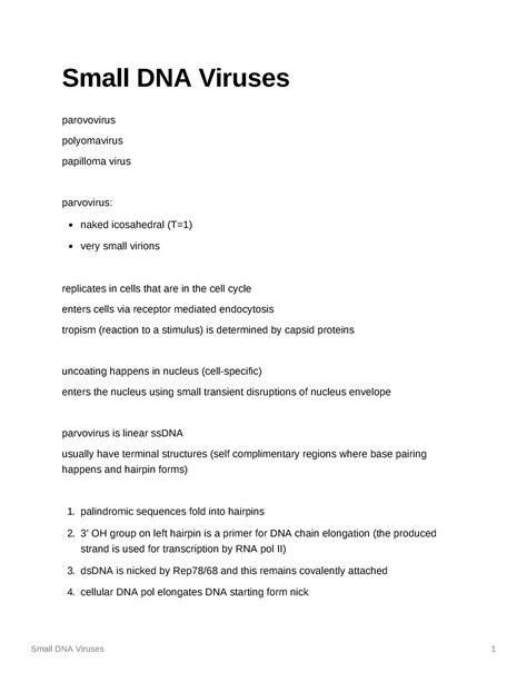 Small Dna Viruses Small Dna Viruses Parovovirus Polyomavirus