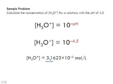 Calculating Concentration Of Hydronium Ion From A Ph Value Youtube