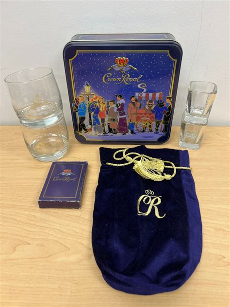 Crown Royal Collectibles Lot - 375 ML Tin / Rocks & Shot glasses