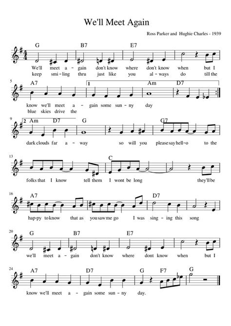 Vera Lynn — Well Meet Again Piano Sheet Music Pdf Sheet Music Lead