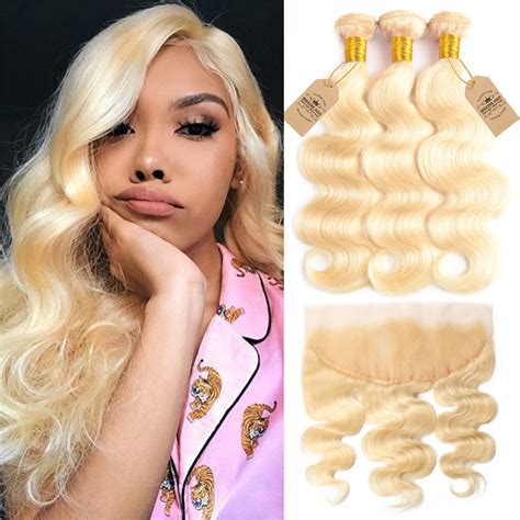 Blonde Hair 613 Color Human Virgin Hair Body Wave With Lace Frontal Wiggins Hair