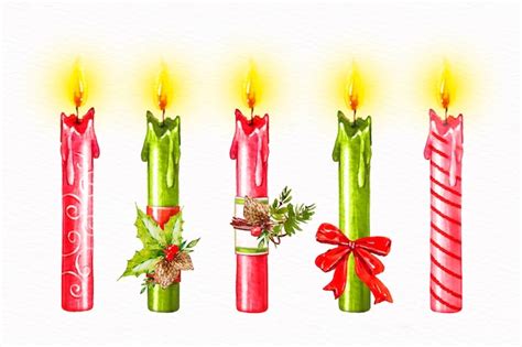 Free Vector | Watercolor christmas candle collection