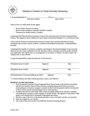 Fillable Online Health Ri 201209 Final Refusal Form For Pulse Ox Doc