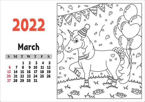 March 2022 Calendar Coloring Pages