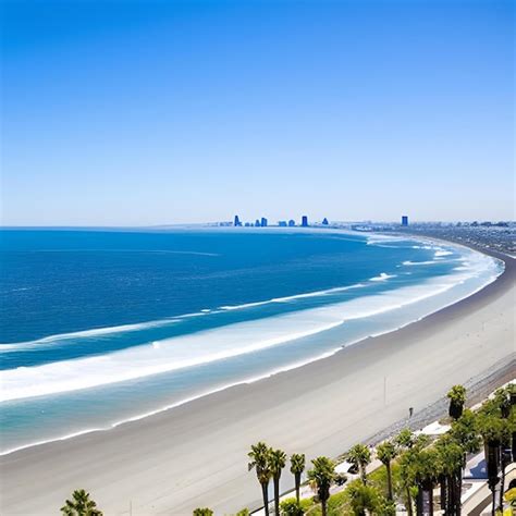 Una Playa Con Palmeras Y Un Edificio Al Fondo Foto Premium