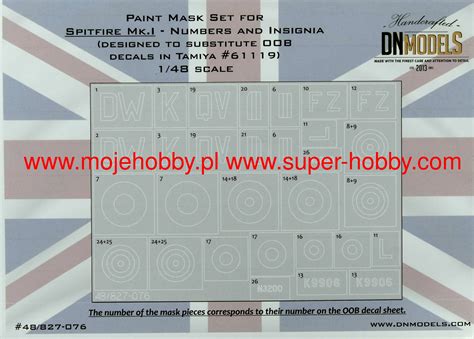 Spitfire Mk I Numbers And Insignia Paint Mask Set For Tamiya Dn