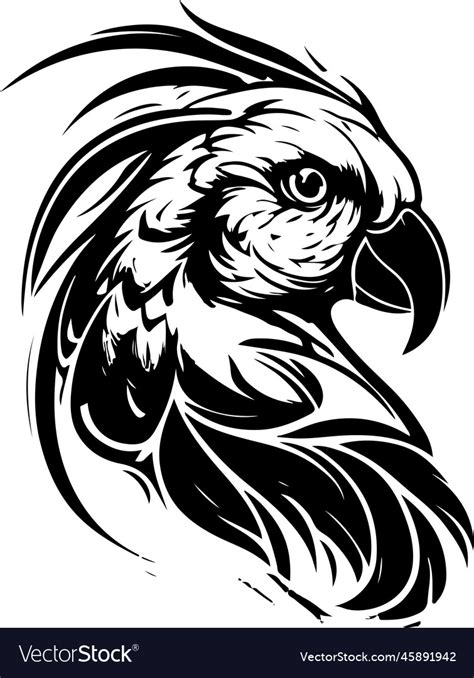 Parrot head logo with ornament line art Royalty Free Vector