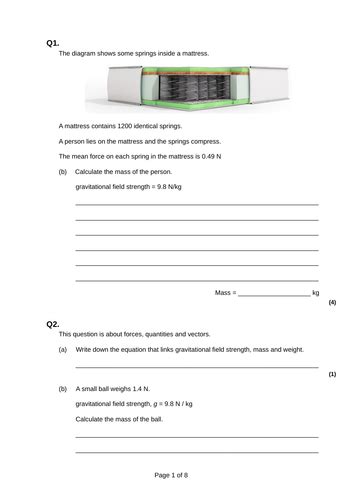 Weight Mass And Gravity Gcse Physics Teaching Resources