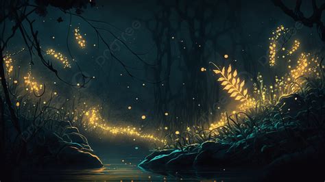 Summer Fireflies Night Scene Background Summer Day Glowworm Night