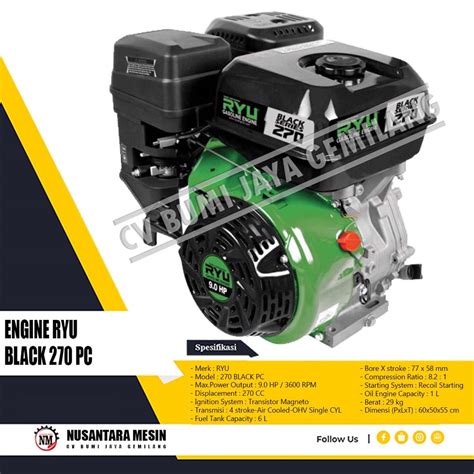 Jual MESIN PENGGERAK SERBAGUNA ENGINE RYU BLACK GX 270 PUTARAN CEPAT