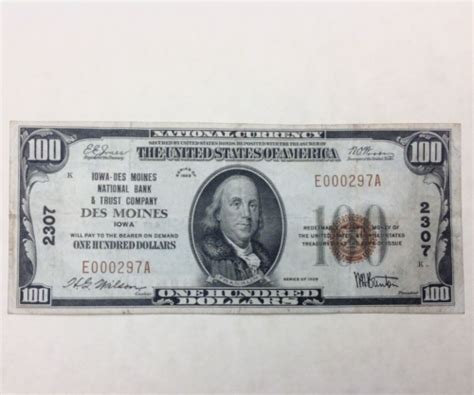 Rare National Currency Iowa Des Moines National Bank