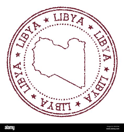 Libya Round Rubber Stamp With Country Map Vintage Red Passport Stamp