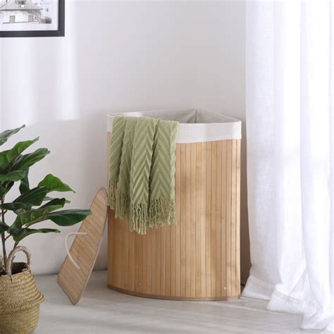 Sherwood Housewares Bamboo Foldable Corner Laundry Hamper Temple