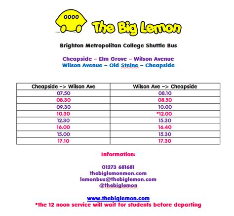 Brighton Metropolitan College Timetable 2017-18 | The Big Lemon