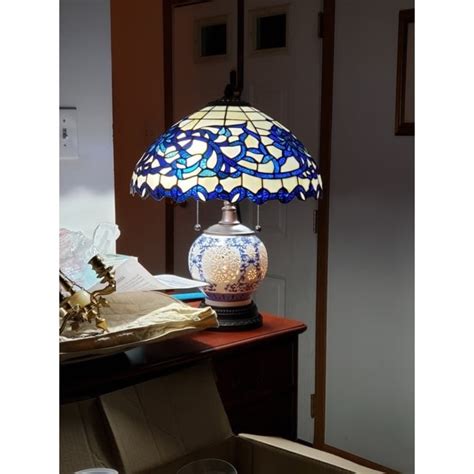 Akiko 3 Light Blue Glass 21 Inch Double Lit Tiffany Style Table Lamp On Sale Bed Bath