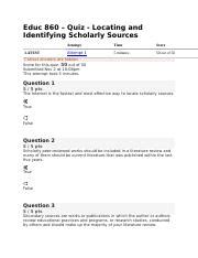 Educ Quiz Locating And Identifying Scholarly Sources Docx