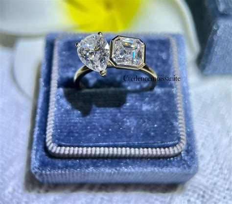 Toi Et Moi Engagement Ring Bezel Set Moissanite Ring Two Stone Etsy