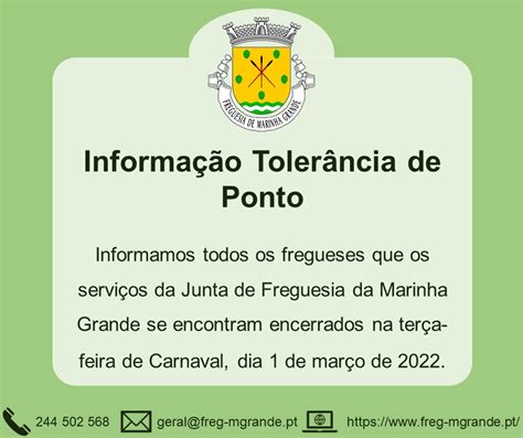 INFORMAÇÃO TOLERÂNCIA DE PONTO Junta de Freguesia da Marinha Grande