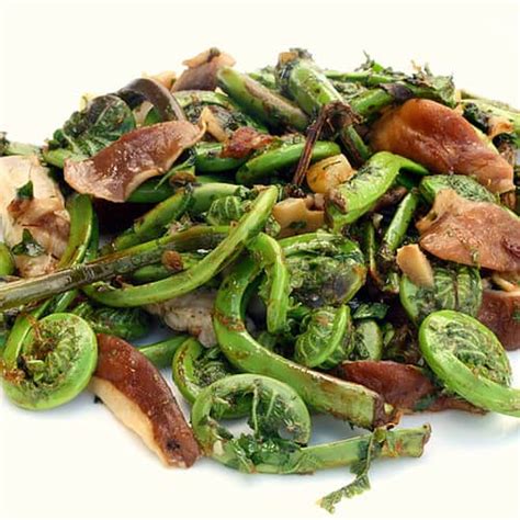 Sautéed Fiddleheads With Shiitake Mushrooms And Garlic