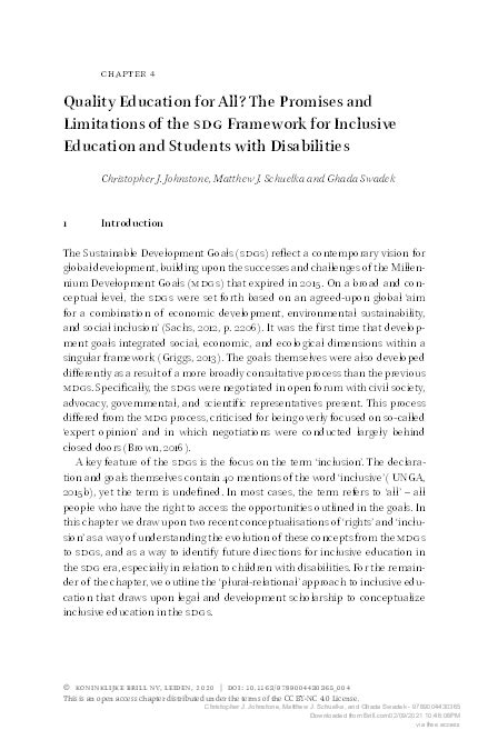 Pdf Quality Education For All The Promises And Limitations Of The Sdg Framework For Inclusive