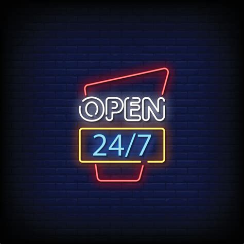 Open 24 Hours Neon Signs Style Text Vector 2185654 Vector Art at Vecteezy